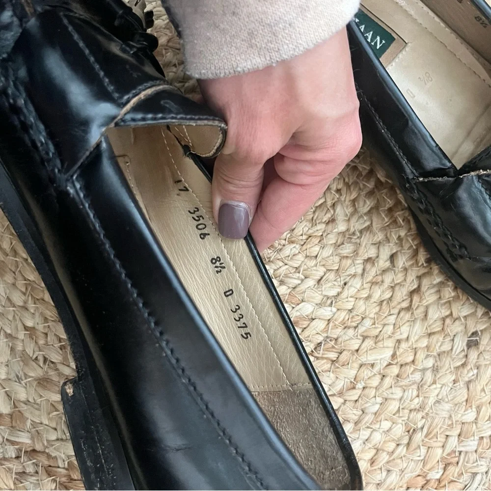 Cole Haan Men Sz 8.5 Tassel Black Leather Loafer Moc Slip On Shoes Leather Sole